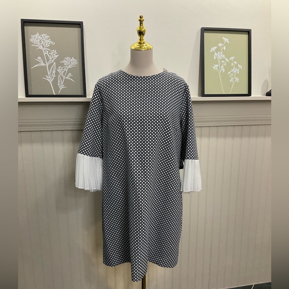 New York & Company Navy & White Geo Print Shift Dress | XL | NWT